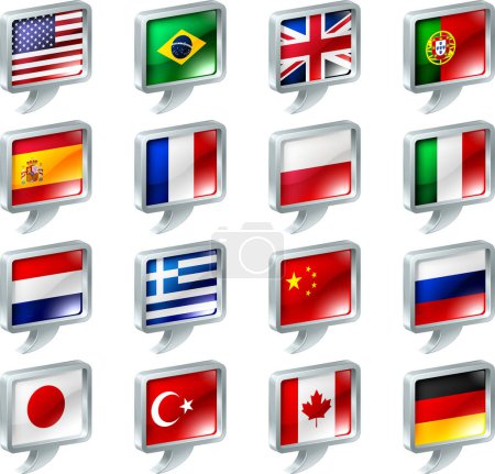 Ilustración de Banderas de diferentes países en forma de burbujas de habla - Imagen libre de derechos