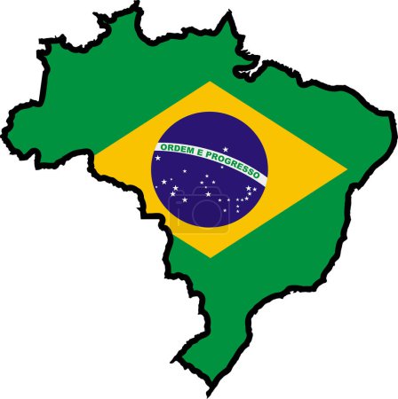 Ilustración de Brasil mapa con bandera. ilustración vectorial. - Imagen libre de derechos
