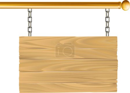 Illustration for Blank wooden sign on chains isolated on white background - Royalty Free Image
