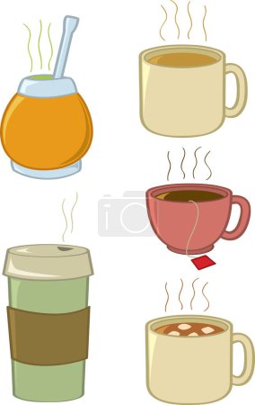 Téléchargez les illustrations : Ensemble de différentes tasses à thé icônes - en licence libre de droit