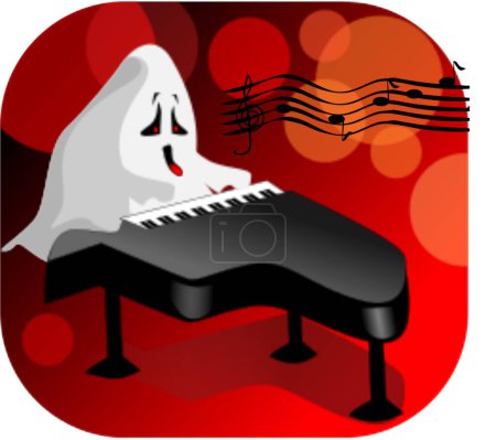 Ilustración de Vector ilustración de dibujos animados halloween fantasma jugando piano - Imagen libre de derechos