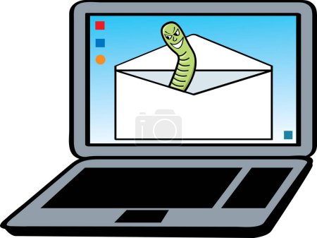 Ilustración de Pantalla del ordenador portátil con un gusano en el sobre - Imagen libre de derechos