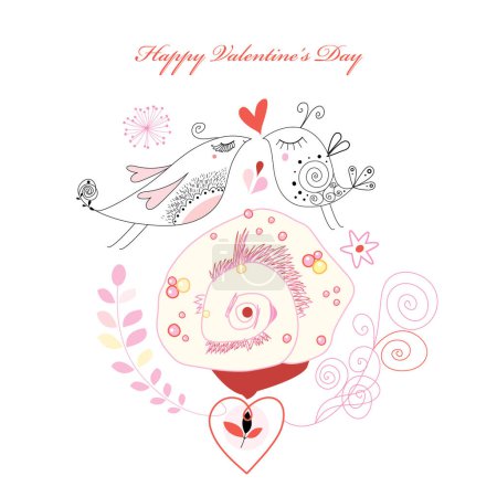 Ilustración de Tarjeta de San Valentín con ave - Imagen libre de derechos