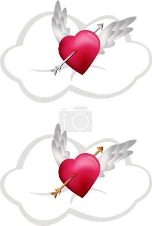 Téléchargez les illustrations : Ange et amour. illustration vectorielle, coeurs avec flèches de Cupidon - en licence libre de droit