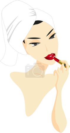 Illustration for Woman with red lipstick and towel on head - Royalty Free Image