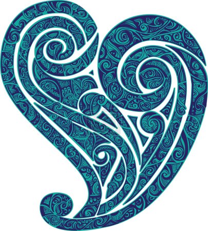 Illustration for Vector blue heart ornament on a white background. - Royalty Free Image