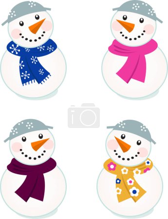 Illustration for Vector set of cute snowmen - Royalty Free Image