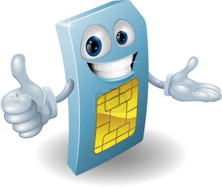 Illustration for 3d rendered illustration, blue cartoon character of mobile card - Royalty Free Image