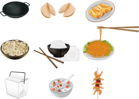 Ilustración de Colección de diferentes iconos de la comida asiática - Imagen libre de derechos
