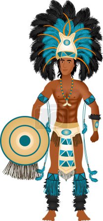 Illustration for Vector Illustration of an Aztec man in Costume for Carnival Halloween or Thanksgiving. - Royalty Free Image
