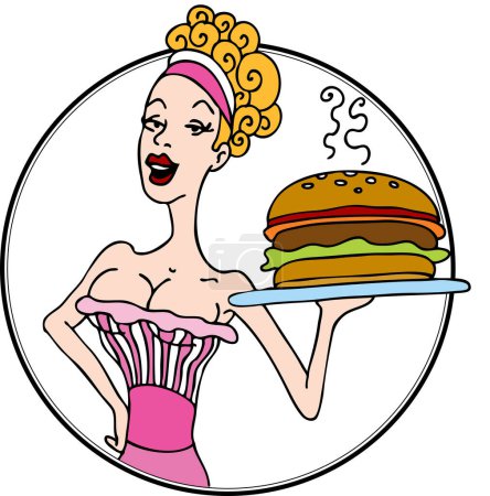 Ilustración de Vector ilustración de la hermosa mujer con hamburguesa - Imagen libre de derechos