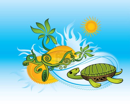 Ilustración de Tortuga e ilustración de vectores de isla - Imagen libre de derechos