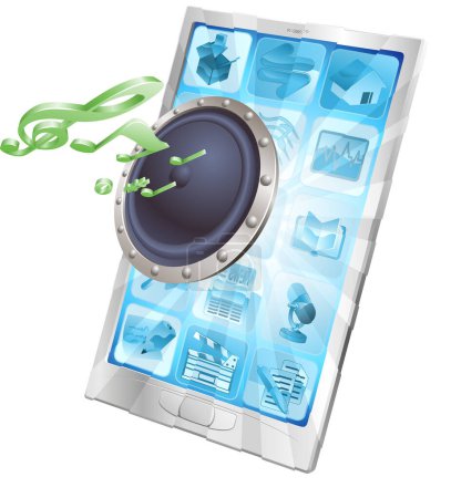 Ilustración de Smartphone con pantalla azul e iconos alrededor - Imagen libre de derechos