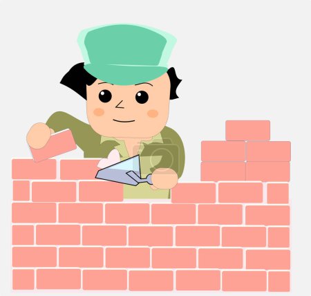 Ilustración de A boy in a hat with a brick wall - Imagen libre de derechos