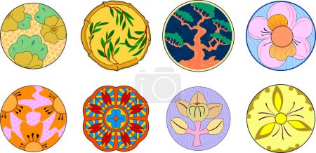 Illustration for Set of floral round icons on white background - Royalty Free Image
