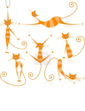 Téléchargez les illustrations : Dessin animé chats set illustration vectorielle - en licence libre de droit