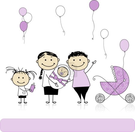 Ilustración de Ilustración de familia feliz con niños en blanco - Imagen libre de derechos