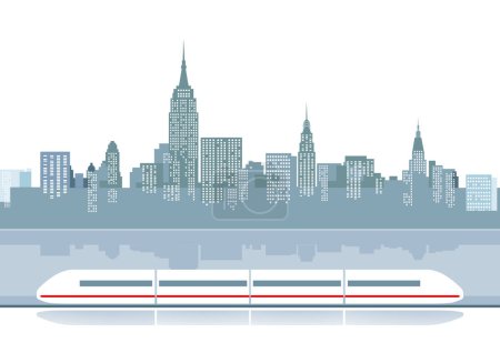 Ilustración de Fondo de la ciudad moderna con ilustración vector tren. - Imagen libre de derechos