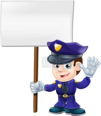 Téléchargez les illustrations : Illustration d'un policier avec une pancarte - en licence libre de droit