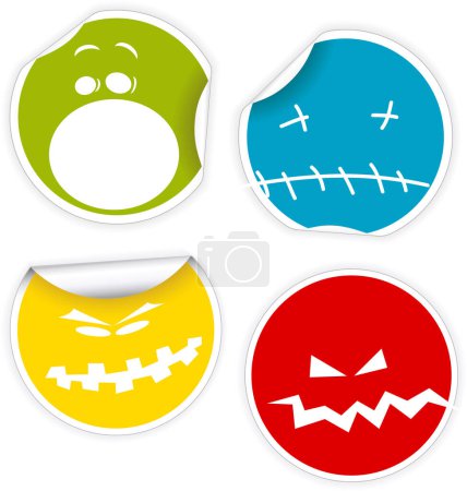 Illustration for Vector set of stickers with funny halloween smiles - Royalty Free Image