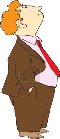 Illustration for Curly red-haired man looks up, preparation for the design works. Vector illustration. - Royalty Free Image