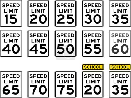 Téléchargez les illustrations : Groupe de panneaux de limitation de vitesse - en licence libre de droit