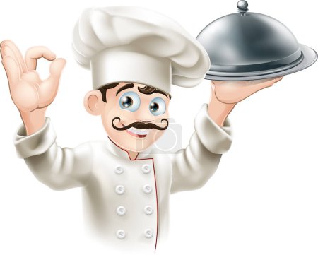 Illustration for Chef holding tray and making ok sign on the background - Royalty Free Image