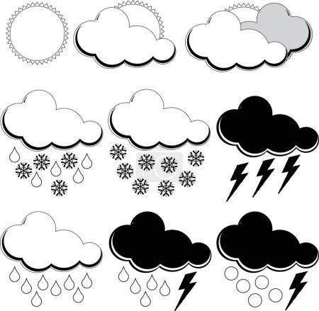 Téléchargez les illustrations : Symboles synoptiques pour différentes conditions météorologiques. Illustration vectorielle. - en licence libre de droit