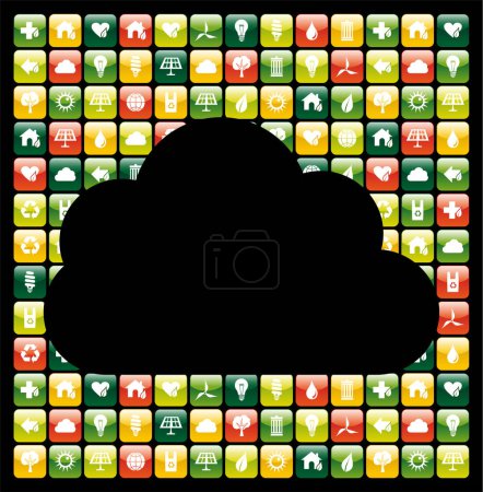 Ilustración de Señal de nube. gran conjunto de colores. iconos de colores grandes sobre fondo negro. 3 d). - Imagen libre de derechos