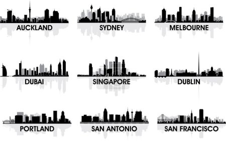 Illustration for Set of silhouette city on white background - Royalty Free Image