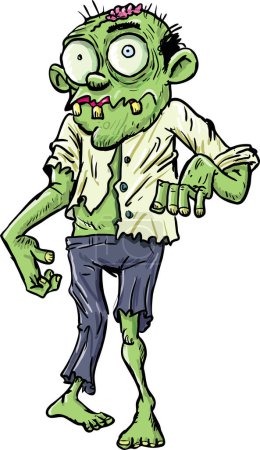 Ilustración de Zombie de dibujos animados con ojos verdes. fiesta de halloween - Imagen libre de derechos