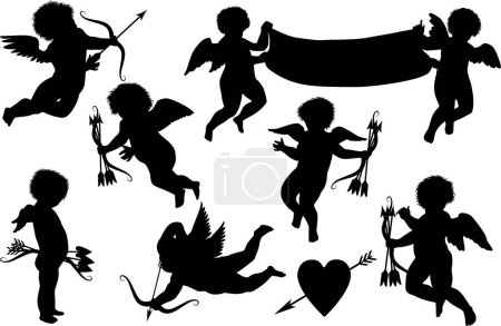 Illustration for Silhouettes of cupid icons illustration - Royalty Free Image