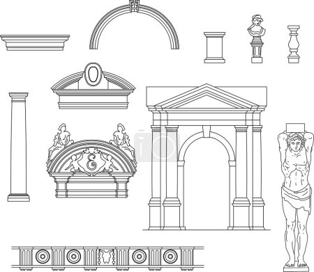 Ilustración de Conjunto de elementos de arquitectura antigua - Imagen libre de derechos