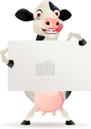 Téléchargez les illustrations : Illustration de vache avec panneau blanc sur fond blanc - en licence libre de droit