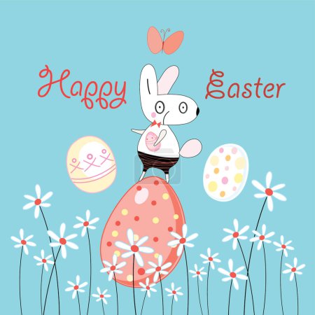 Illustration for Happy easter greeting card with cute bunny - Royalty Free Image
