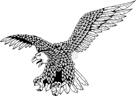 Illustration for Eagle with wings. vector illustration. black and white - Royalty Free Image