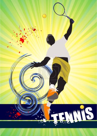 Téléchargez les illustrations : Affiche de tennis avec joueur de tennis - en licence libre de droit