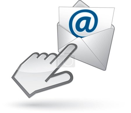 Téléchargez les illustrations : Icône du curseur gaucher sur l'enveloppe e-mail, avec ombre sur fond blanc - en licence libre de droit
