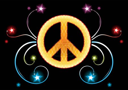 Illustration for Peace sign with stars on black background - Royalty Free Image