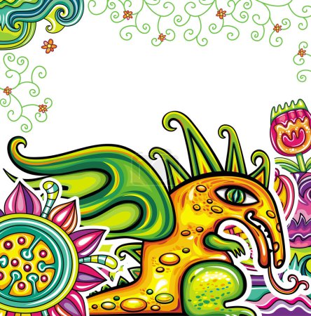 Ilustración de Patrón floral dibujado a mano con garabatos coloridos - Imagen libre de derechos