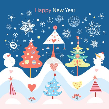 Ilustración de Feliz año nuevo y fondo de Navidad. tarjeta de Navidad festiva. ilustración vectorial. - Imagen libre de derechos