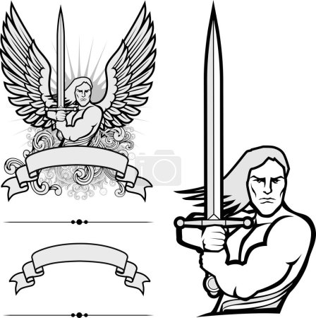 Ilustración de Vector ilustración de espada y escudo logotipo conjunto. conjunto de espada logotipo stock símbolo para web. - Imagen libre de derechos