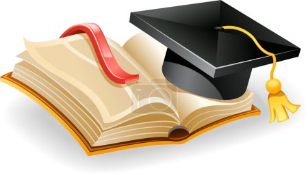 Ilustración de Ilustración de la tapa de graduado con diploma y libro aislado sobre fondo blanco - Imagen libre de derechos