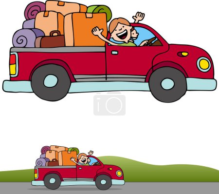 Illustration for Cartoon happy boy and girl with car. illustration for children - Royalty Free Image