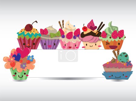 Téléchargez les illustrations : Jeu de cupcakes dessin animé mignon - en licence libre de droit