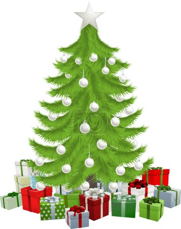 Ilustración de Árbol de Navidad con regalos aislados sobre fondo blanco. ilustración vectorial. - Imagen libre de derechos