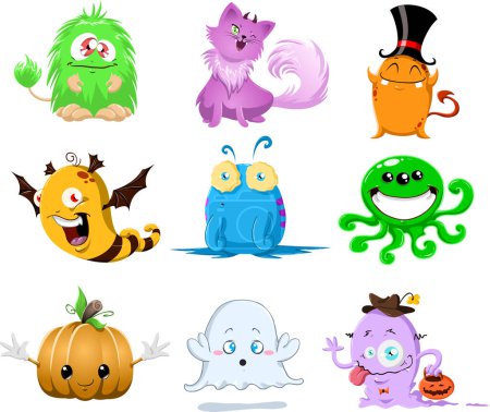 Téléchargez les illustrations : Ensemble de personnages de dessin animé Halloween - en licence libre de droit