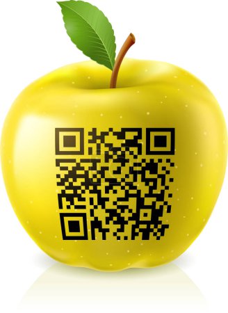 Illustration for Illustration of a yellow apple with qr code - Royalty Free Image