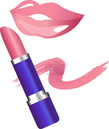 Téléchargez les illustrations : Illustration vectorielle du rouge à lèvres et des lèvres - en licence libre de droit