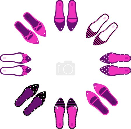 Téléchargez les illustrations : Chaussures femme en cercle sur blanc - en licence libre de droit